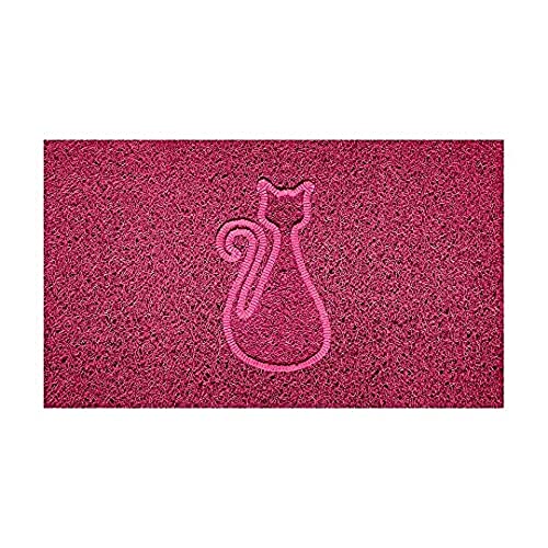 Nicoman Embossed Spaghetti Door Mat Dirt-Trapper Jet-Washable Doormat 70x43cm (Pink, CAT Shape) - Use Indoor or Sheltered Outdoor
