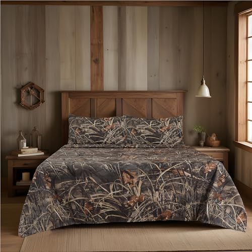 "Boston Linen Company Realtree Max 4 Camo Bedding Twin Sheet Set 3 Piece Polycotton Rustic Farmhouse Bedding for Lodge, Cabin & Hunting Bed Set – Perfect for Camouflage Themed Bedroom - (39""x75"")"