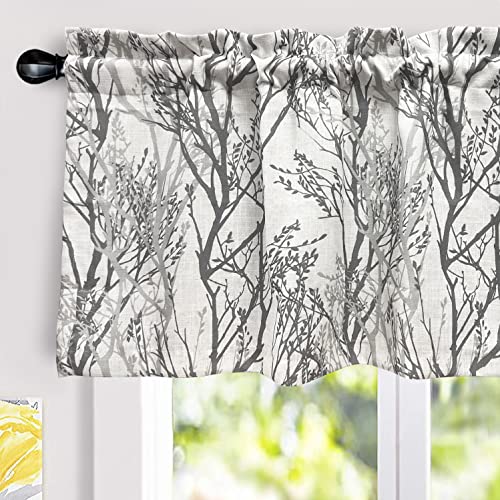 DriftAway Tree Branch Linen Blend Abstract Ink Printing Lined Thermal Insulated Window Curtain Valance Rod Pocket 52 Inch by 24 Inch Plus 2 Inch Header Gray
