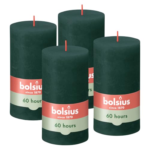 Bolsius - Rustic Candle - Green - 5.1 in - Pack of 4 - Decorative Candles - Palm Oil Free - with Natural Plant Wax