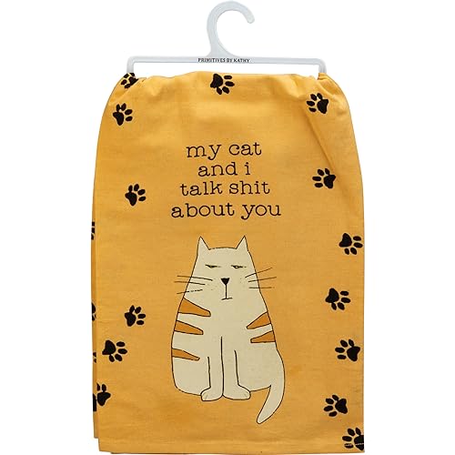 "Primitives by Kathy Cotton Dish Towel Set - Decorative Kitchen Hand Towels with Cat Design, Kitchen Decor, Tea Towels, and Bathroom Hand Towels - 28"" x28???"