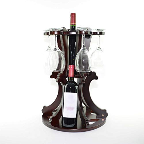 "18"" Wooden Wine Bottle and Glass Holder Display Stand Wine Organizer Storage Home Decor Rack 7 Bottle 6 Glasses New Home Gifts Bar Decorations"