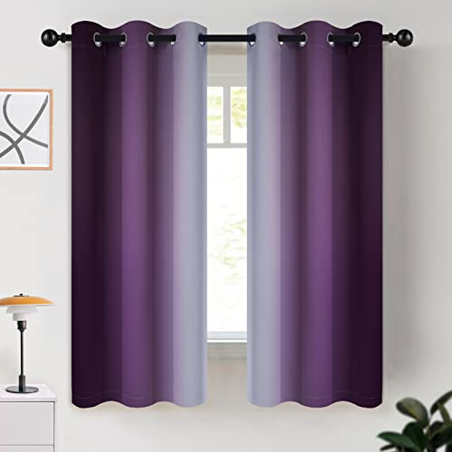 COSVIA Room Darkening Ombre Curtains, 63 inch Length, Grommet Purple & Greyish White Gradient, Light Blocking Insulated Thermal Curtains for Bedroom & Living Room, 2 Panels, 42x63 inches