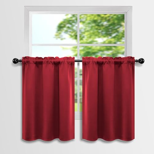 Mrs.Naturall Red Curtains 24 Inch Long Kitchen Window Curtains Christmas Decoration Blackout Short Curtains for Bedroom Bathroom 34x24 Inch Long Set of 2 Panels