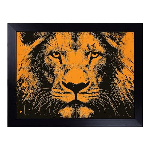 Lap Tray with Bean Bag Cushion, Lion Composition - Handmade in the UK, Raised Wooden Edge, Padded Cushion, Heat-Resistant Wipe-Clean Surface, for Meals, Laptops and Crafts