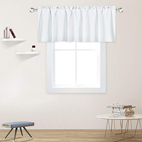 DECOVSUN White Valance for Windows 60x18 Inch Solid Thermal Insulated Blackout Rod Pocket Kitchen Short Curtain Toppers Valance for Bathroom Living Room 1 Panel
