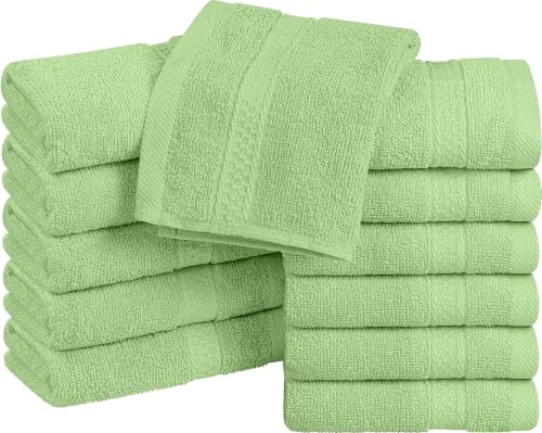 Utopia Towels, Luxury Wash Cloths 33 x 33 cm Pack of 12 Sage Green - Highly Absorbent Soft Feel Lightweight Washcloths - Premium Ring Spun Cotton, Ideal for Bathroom, Spa, Gym & Face