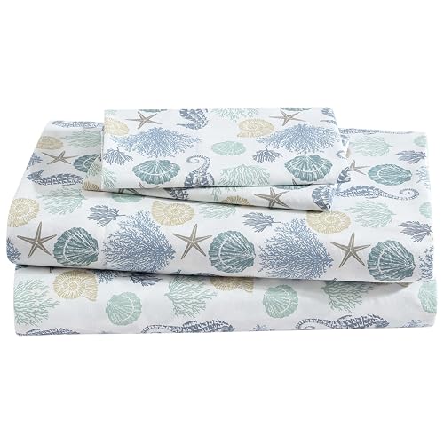 "Beatrice Home Fashions Coastal Print Microfiber Sheet Set, Soft, Comfy, 12"" Deep Pockets, King, Briella"