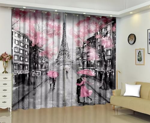 kxry Paris Eiffel Tower Pink Blackout Curtains Bedroom Living Room French Style Blackout Curtains Eyelet 84 Inch Long Room Decor 2 Panels
