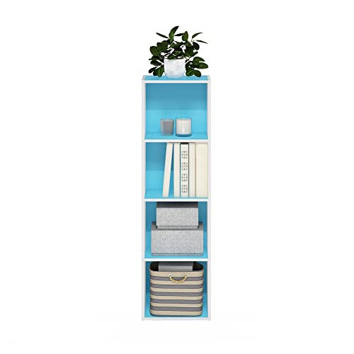 Furinno PASIR Book Shelf, 4-Tier Modern Bookshelf, Open Shelves Bookcase 22.86 x 30.48 x 106.68 cm, for Living Room, Bedroom, Home Office, Light Blue/White