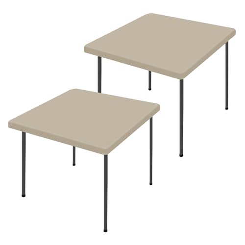 "Moosfor Spandex Picnic Table Cloth 2 Pack, Elastic Fitted Tablecloths for Square Tables, Stretch Washable Patio Table Cover for Outdoor, Camping, Banquet and Parties (Taupe, 34""x34"")"