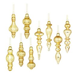Glass Christmas Ornaments Mercury Glass Drop Finial Ornaments (9 Pieces) (Gold)