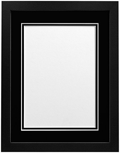 FRAMES BY POST H7 Picture Photo Frame, Wood, Black with Black Double Mount, 14 x 11 Image Size 12 x 8 Inch
