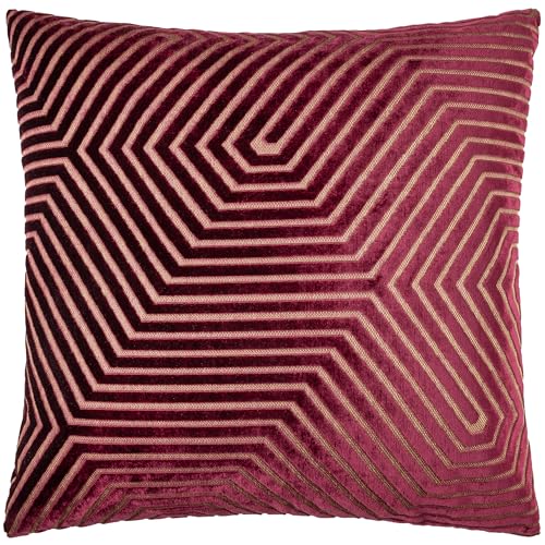 Paoletti Evoke Velvet Polyester Filled Cushion – Luxurious Chevron Pattern Decorative Square Pillow With Filling (Burgundy - 55x55cm)