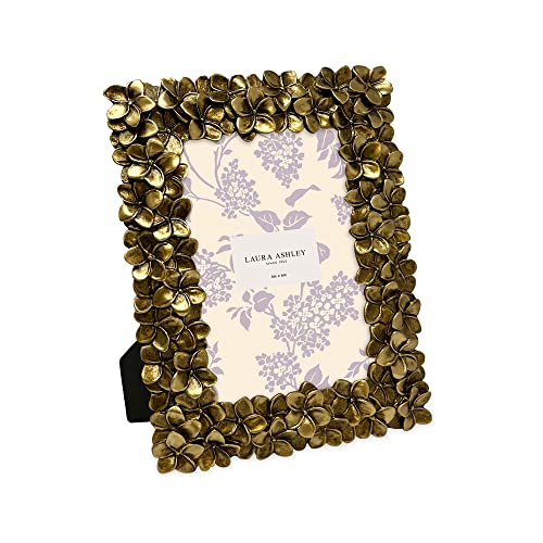 Laura Ashley 4x6 Gold Flower Textured Hand-Crafted Resin Picture Frame w/Easel & Hook for Tabletop & Wall Display, Decorative Floral Design Home D??cor, Photo Gallery, Art (4x6, Gold)