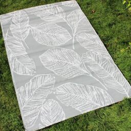 Fusion Grey Leaf Outdoor Rug, 120 x 170cm, 100% Polypropylene, Weatherproof Picnic Mat, Tropical Palm Print, Balcony/Patio Mat, Matteo Collection