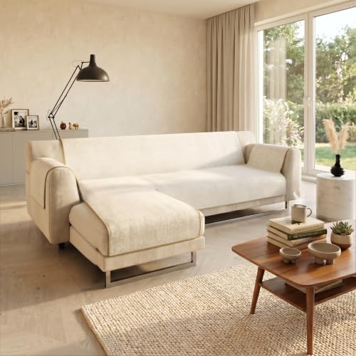 Comfort Anti-Slip Sofa Cover with chaiselongue,240cm, cream