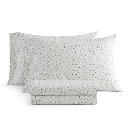 Martha Stewart - King Size Sheet Set, Crisp & Tailored Bedding with a Smooth Cotton Percale Feel, Deep Pocket, Bed Sheets with Matching Pillowcases & Fitted Sheet (Kennedy Floral Green)