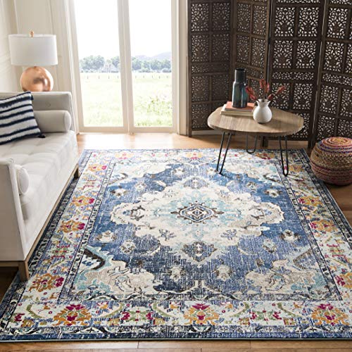 Safavieh Boho Rug for Living Room, Dining Room, Bedroom - Monaco Collection, Short Pile, in Violet and Light Blue, 122 X 122 cm