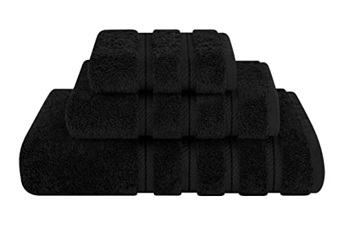 American Soft Linen Premium 3 Piece Towel Set, 1 Bath Towel 1 Hand Towel 1 Washcloth, 100% Cotton Turkish Towels for Bathroom, Black Towel Set