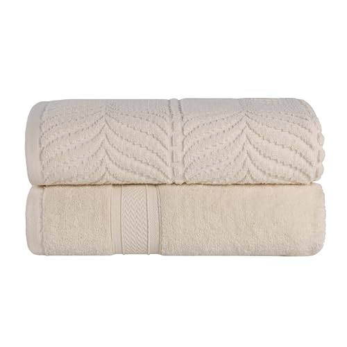 Superior Cotton Chevron Bath Sheet Set, Zero Twist, Oversized Large Absorbent Body Towels, Luxury Soft Quick Dry, Shower, Spa, Hotel, Pool, Guest Bathroom, Home Essentials, Set of 2, Ivory