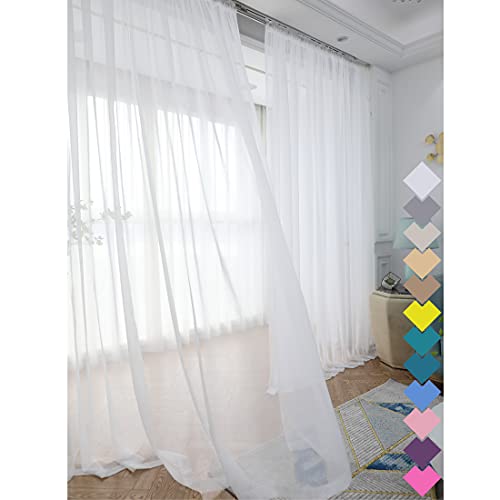 LONGTAI Window White Sheer Curtains 130 Inches Long 2 Panels Sheer Curtain Clear Curtains Basic Rod Pocket Panel 63 72 95 108 Inch for Bedroom Children Living Room Yard Kitchen