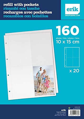 Grupo Erik Refill For Photo Album - 20 Double Sided Pages - 4 Pockets Per Page - 6x4 Photo Album - 10x15 cm