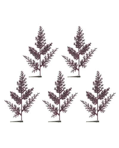 Set of 5 Purple Glitter Leaf Christmas Tree Picks, 23cm Sprays - 5 purple glitter leaf picks, 23cm decorative Christmas sprays for trees, wreaths, garlands and festive displays