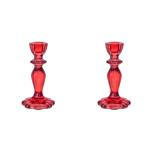 Talking Tables Red Glass Candlestick Holder, Decorative Taper Candle Stand, Dinner Party Table Decor, Christmas, Wedding, Birthday, Home Decor (Pack of 2)