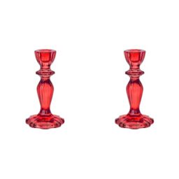 Talking Tables Red Glass Candlestick Holder, Decorative Taper Candle Stand, Dinner Party Table Decor, Christmas, Wedding, Birthday, Home Decor (Pack of 2)