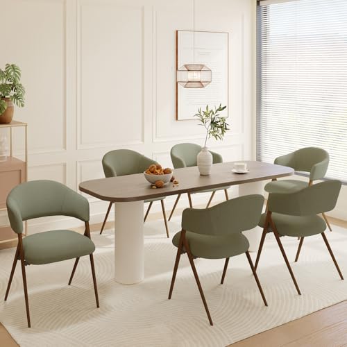 COLAMY Ergonomic Linen Dining Chair with 135° Recline, Breathable Cotton-Linen Fabric, Wooden-Look Metal Legs, 125kg Capacity, Modern Padded Dining Room Chair for Kitchen, Farmhouse & Home,Green