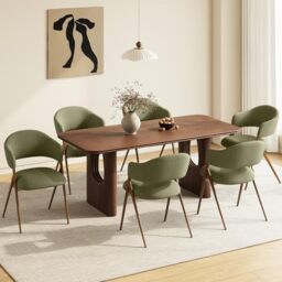 COLAMY Ergonomic Linen Dining Chair with 135° Recline, Breathable Cotton-Linen Fabric, Wooden-Look Metal Legs, 125kg Capacity, Modern Padded Dining Room Chair for Kitchen, Farmhouse & Home,Green