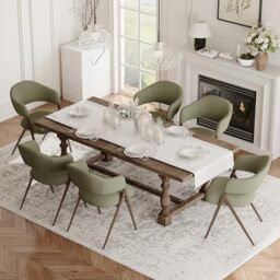 COLAMY Ergonomic Linen Dining Chair with 135?? Recline, Breathable Cotton-Linen Fabric, Wooden-Look Metal Legs, 125kg Capacity, Modern Padded Dining Room Chair for Kitchen, Farmhouse & Home,Green