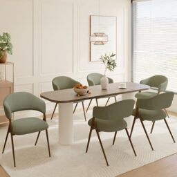 COLAMY Ergonomic Linen Dining Chair with 135° Recline, Breathable Cotton-Linen Fabric, Wooden-Look Metal Legs, 125kg Capacity, Modern Padded Dining Room Chair for Kitchen, Farmhouse & Home,Green