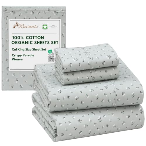 "Ruvanti 100% Organic Cotton Sheets California King, Percale Weave, GOTS Certified, 4-Piece Set, Deep Pocket 13"", Crisp & Breathable, Soft Durable Bedding, S??banas Algod??n Org??nico ??? Bud Club"