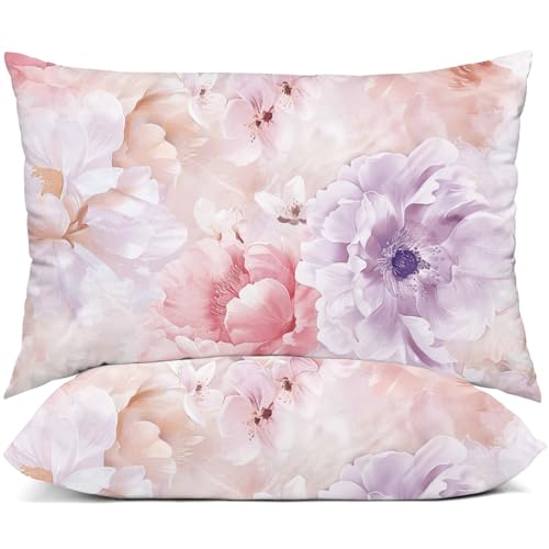 "YIYEA Pillow Cases Queen Size Set of 2, Ultra Soft Double Brushed Microfiber Pillowcases Queen, Floral Bed Pillow Covers, Fade Resistant, Easy Slip-On (20""x30"")"