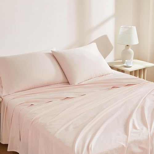 Linen Closet Luxury Cotton 144 Thread Count Organic Cotton 4-Piece Sheet Set, Queen, Light Pink