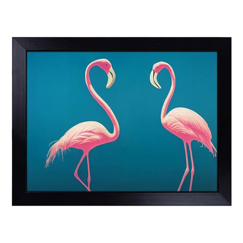 Lap Tray with Bean Bag Cushion, Dreamlike Flamingos - Handmade in the UK, Raised Wooden Edge, Padded Cushion, Heat-Resistant Wipe-Clean Surface, for Meals, Laptops and Crafts