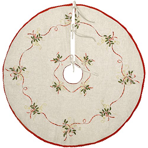 Grelucgo 48 Inch Embroidered Christmas Holiday Tree Skirt, Double Thickness (Round 72 Inch)