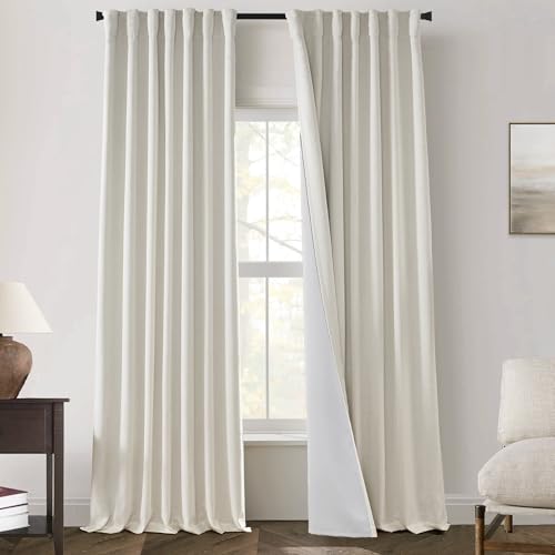 PANELSBURG Blackout Curtains for Living Room 2 Panels Set,Farmhouse Room Darkening Thermal Liner Back Tab Pleated Boho Window Curtain Drapes,Total 100 in Wide,102 Inches Long,Cream Ivory