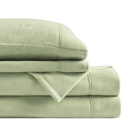 "SLEEP PHILOSOPHY True North Micro Fleece Bed Sheet Set, Warm, Sheets with 14"" Deep Pocket, for Cold Season Cozy Sheet-Set, Matching Pillow Case, Twin, Green, 3 Piece"