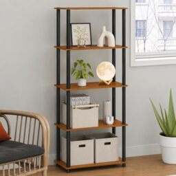 Furinno TURN-N-TUBE Tool-Free 5-Tier Book Shelf, Light Cherry Oak