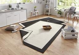 NORTHRUGS Panama Indoor and Outdoor Rug Reversible Rug Weatherproof Modern Plain Design with Border Runner for Balcony Patio Garden Conservatory Living Room Waterproof Black Cream