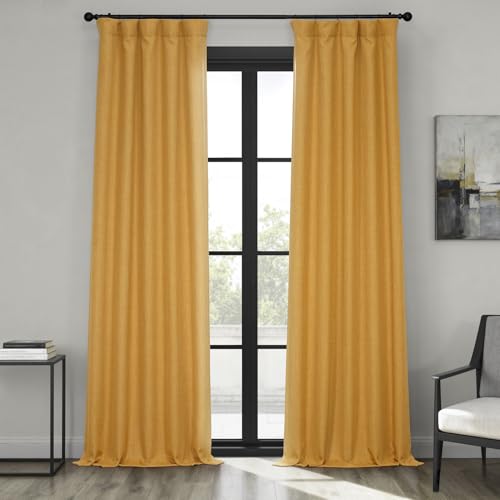 HPD Half Price Drapes Faux Linen Room Darkening Curtains - 120 Inches Long Luxury Linen Curtains for Bedroom & Living Room (1 Panel), 50W X 120L, Dandelion Gold