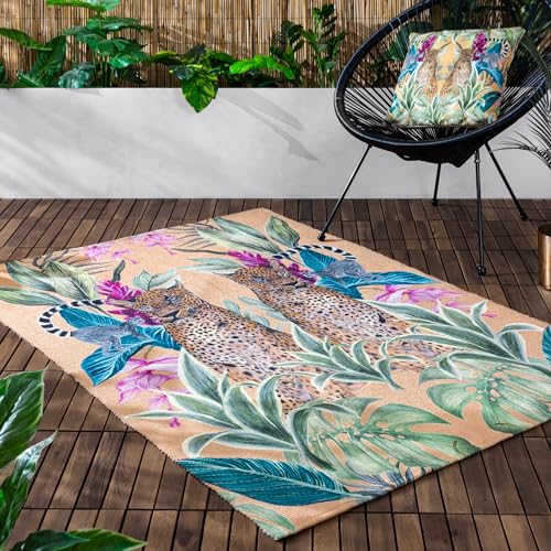 Wylder Tropics Kali Leopards Outdoor/Indoor Rug – Leopard Print Design (Gold – 120 x 170cm)