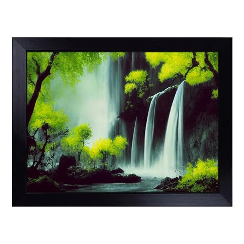 Lap Tray with Bean Bag Cushion, Joyous Waterfall - Handmade in the UK, Raised Wooden Edge, Padded Cushion, Heat-Resistant Wipe-Clean Surface, for Meals, Laptops and Crafts