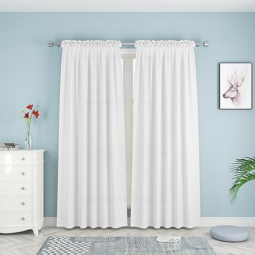 UPOPO White Curtains Privacy Curtains 84 inches Long Kitchen Semi Sheer Drapes Linen Textured Living Room Divider Bedroom Basement Sliding Glass Door Window Curtain 2 Panels Rod Pocket