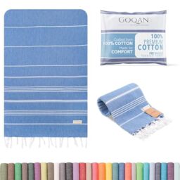 realgrandbazaar Lucky Turkish Towels Beach Towels%100 Cotton - Pre Washed, No-Shrink, Quick Dry, Soft 39x71' Large Peshtemal, Turkish Towel, Set can be Made - Goqan (Azure)