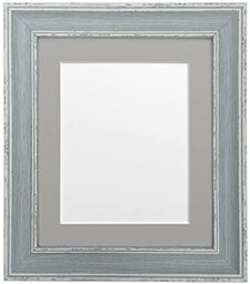 FRAMES BY POST Scandi Vintage Picture Photo Frame, Recycled Plastic, Distressed Blue with Dark Grey Mount, 40 x 50 cm Image Size 15 x 10 Inch