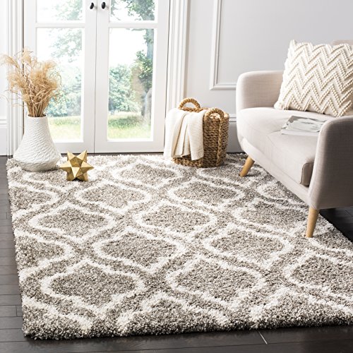 Safavieh Shaggy Indoor Woven Rectangle Area Rug, Hudson Shag Collection, SGH284, in Grey / Ivory, 155 X 229 cm for Living Room, Bedroom or Any Indoor Space